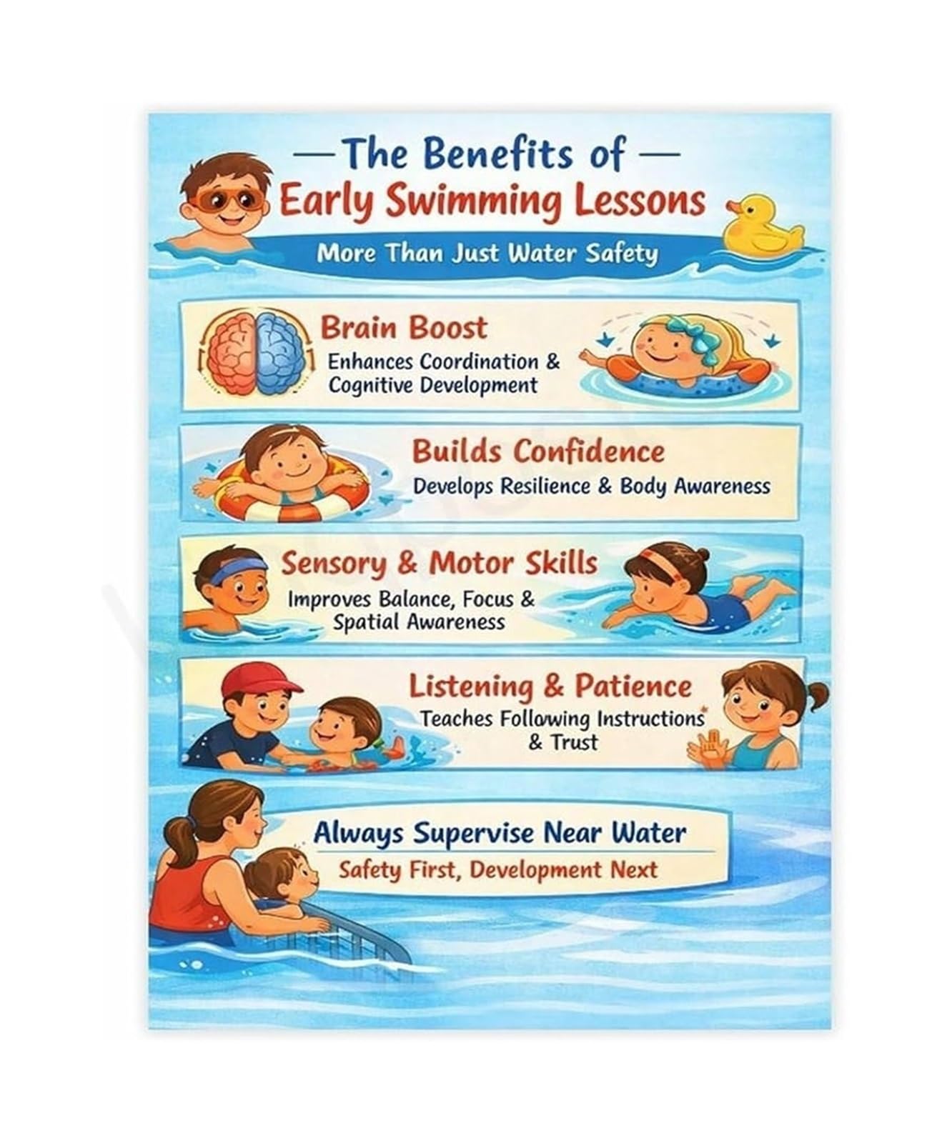 EKFBQBGW Swim School Motivational Poster Benefits of Starting Swim Lessons Early Unframed,08x12inch(20x30cm)