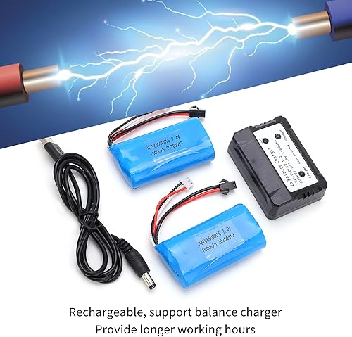 Miniatura 9 de Dilwe Batería de litio RC, batería de polímero de litio de 1500 mAh 7.4 V para enchufe SM con cable de carga y cargador RC para coche, barco,
