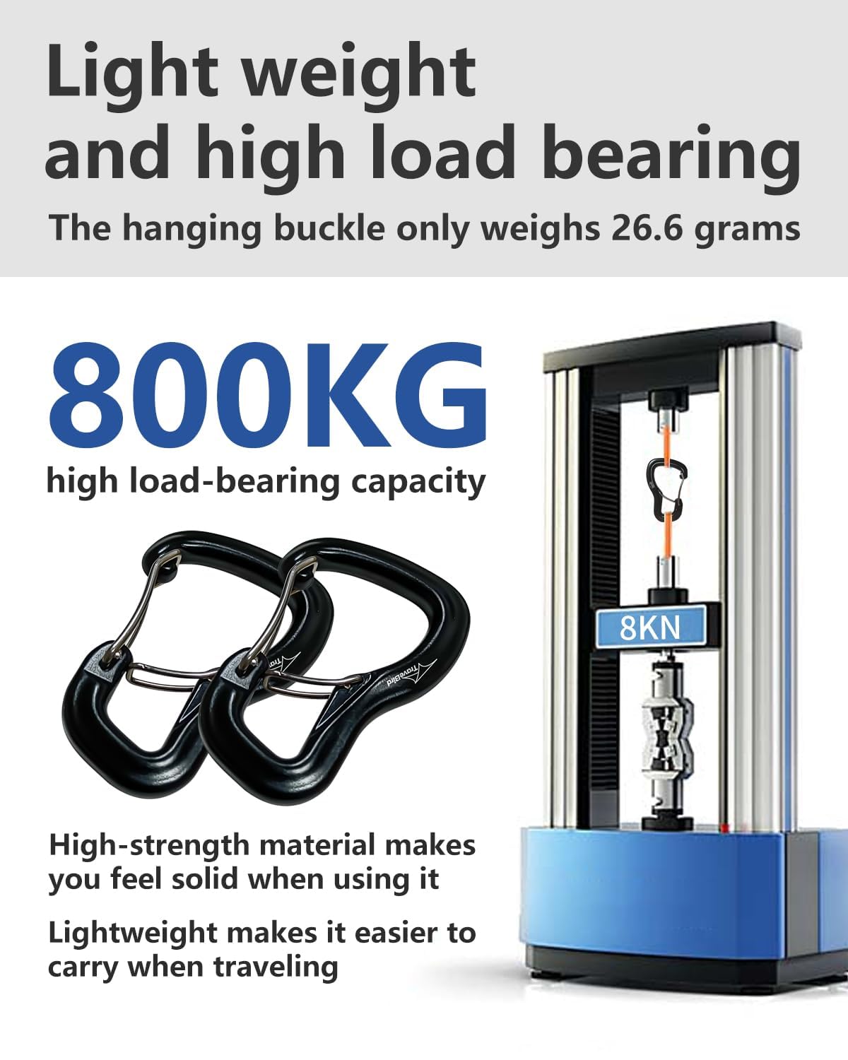 Lot de 2 mousquetons robustes 8 KN (800 kg), en aluminium ultra léger avec double porte en forme d'anneau en D, pour hamac, camping, randonnée, sac à dos, laisse de chien, porte-clés
