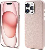 Capa de couro para iPhone, Compatível com MagSafe e carregamento sem fio, À prova d'água de choque e de sujeira, Botões de metal e moldura da câmera, Capa para iPhone (cor-de-rosa, 16 Pro Max)