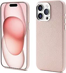 Capinha Premium de Couro Anti Impacto – Compatível com Modelos de iPhone (Carregamento Sem Fio Magnético),À Prova d’Água e Poeira, Botões de Metal e Proteção da Câmera(cor-de-rosa, iphone_16)