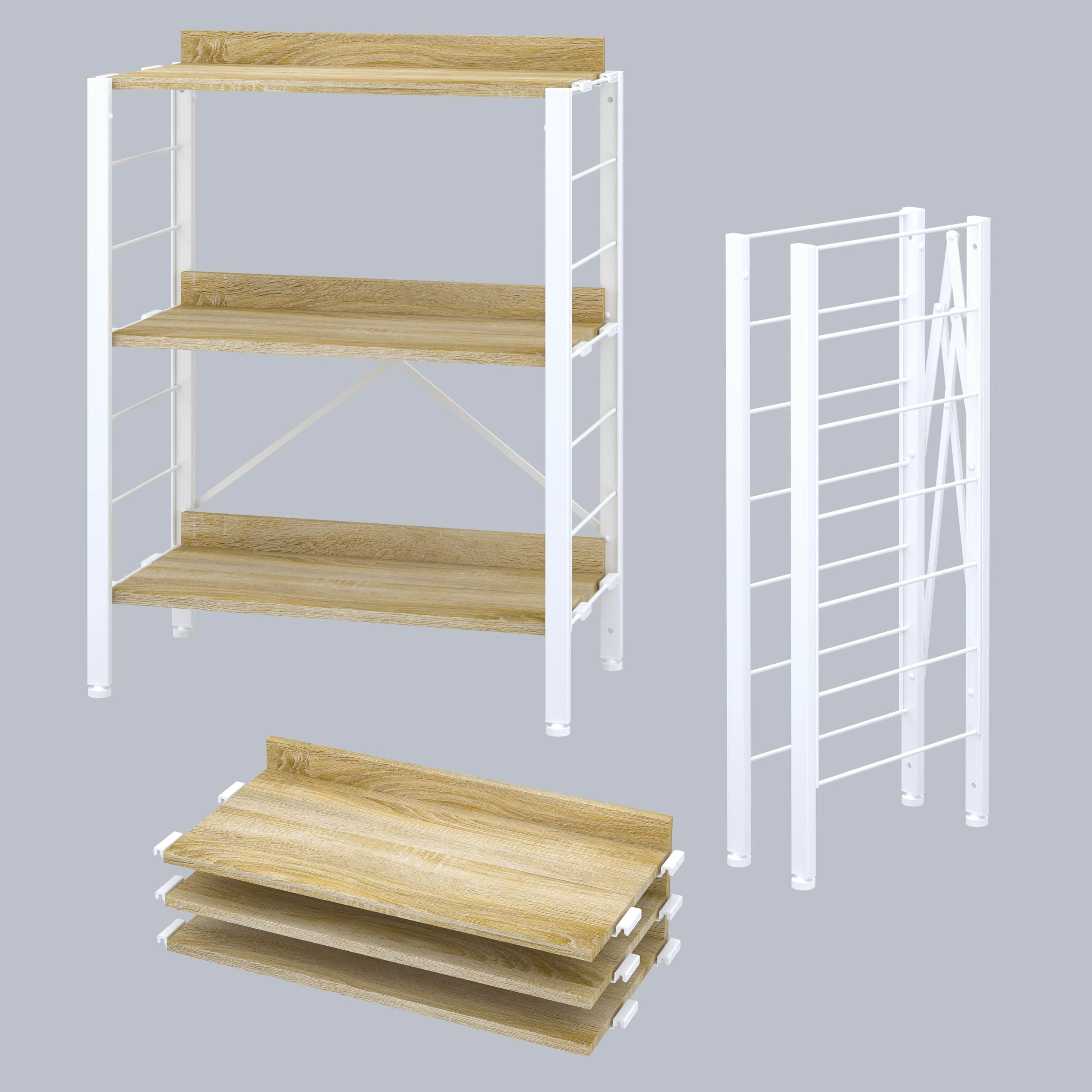 Amazon｜XINYF【広げるだけで組立簡単】スチールラック 棚板の連結で