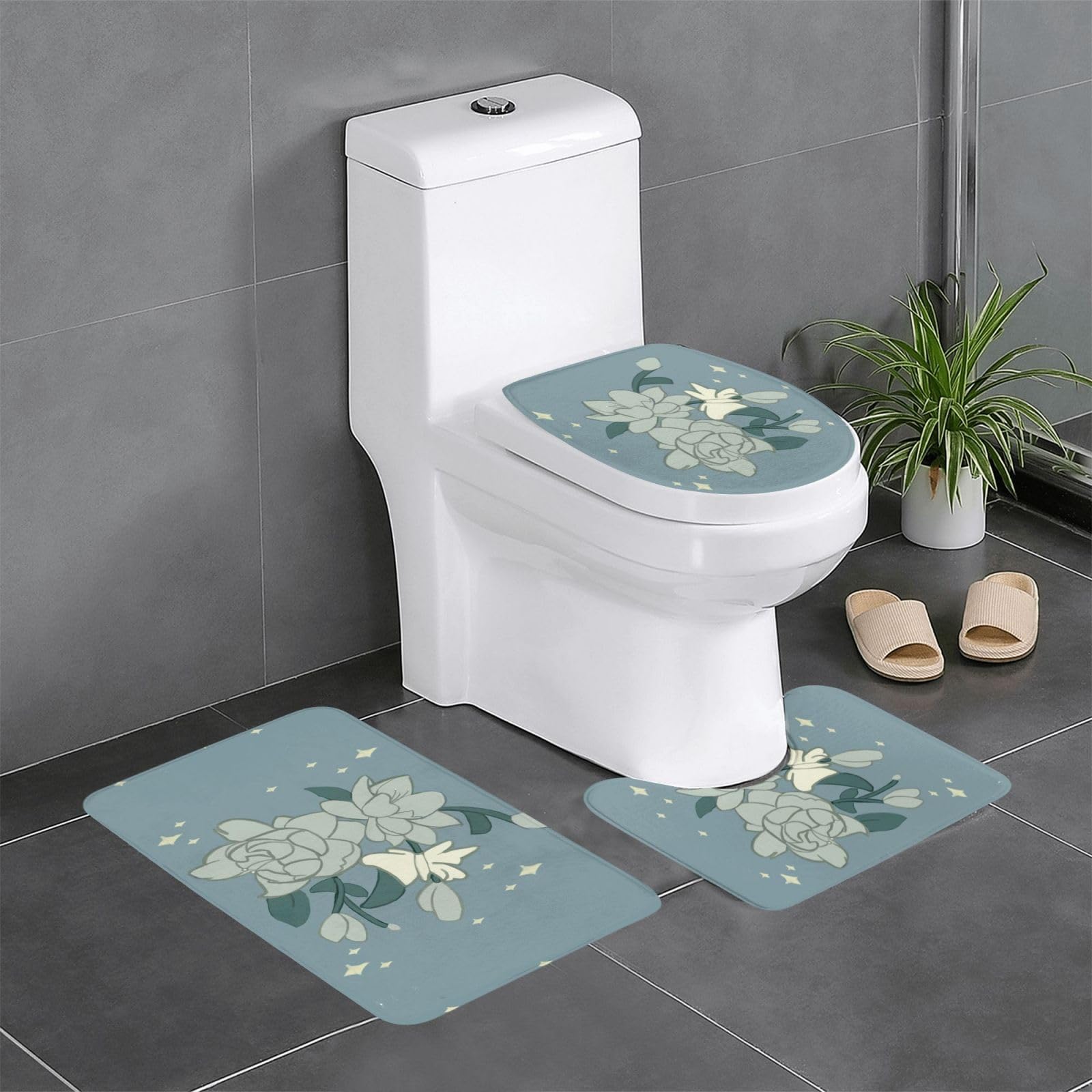 Tapis de salle de bain antidérapants blancs Bauhinia pour éviter les glissades aux toilettes