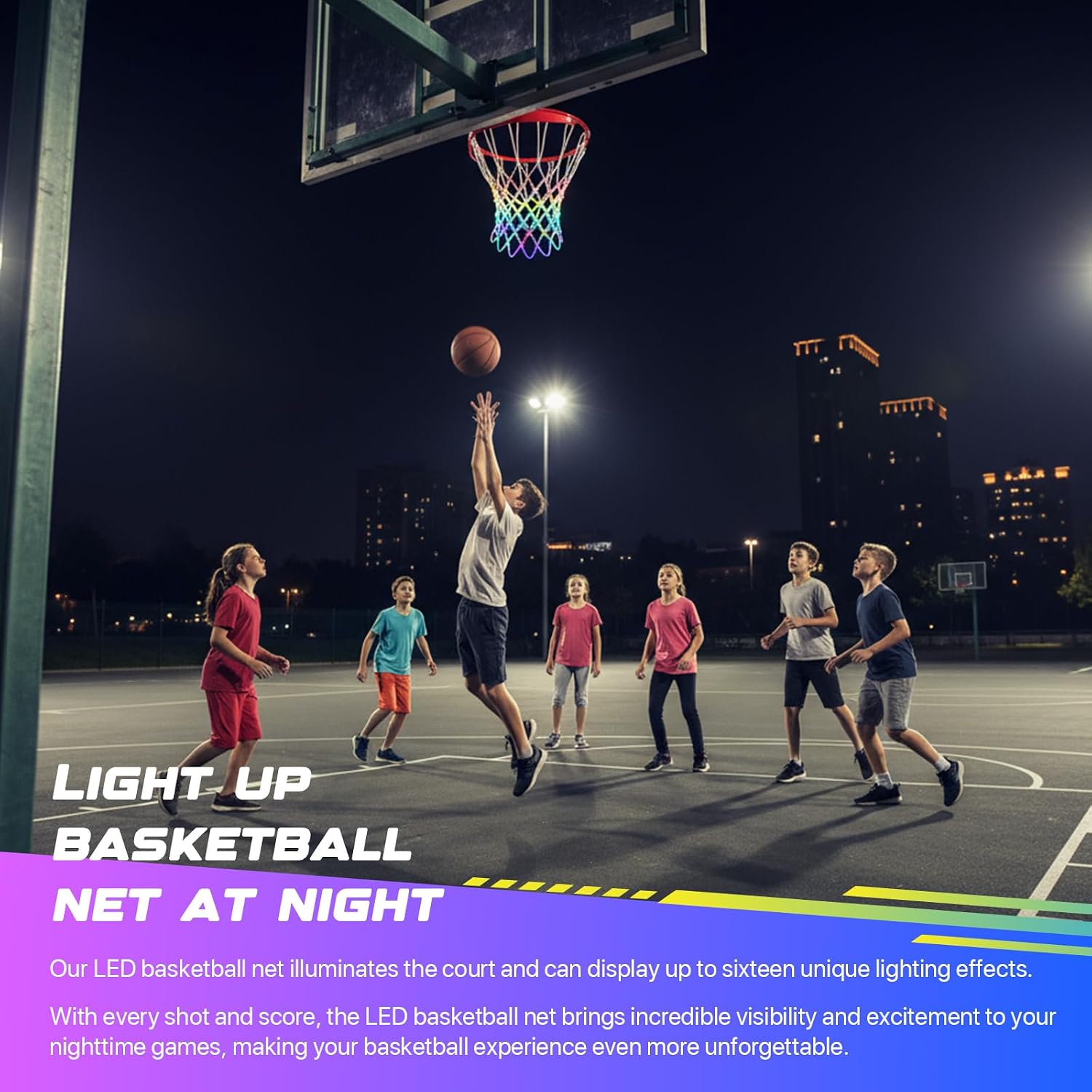 LED Basketball Hoop Lights, Remote Control LED Basketball Net Replacement(12 Loops Rim), 16 Color Change, Waterproof& Easy to Install, Bright to Play at Night Indoor and Outdoor