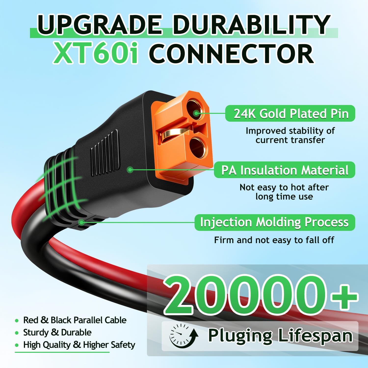 Câble d'extension de panneau solaire vers XT60i de 6 m - 10 AWG - Câble d'extension de charge solaire vers XT60i (prise femelle) pour camping-car, station d'alimentation portable, générateur solaire