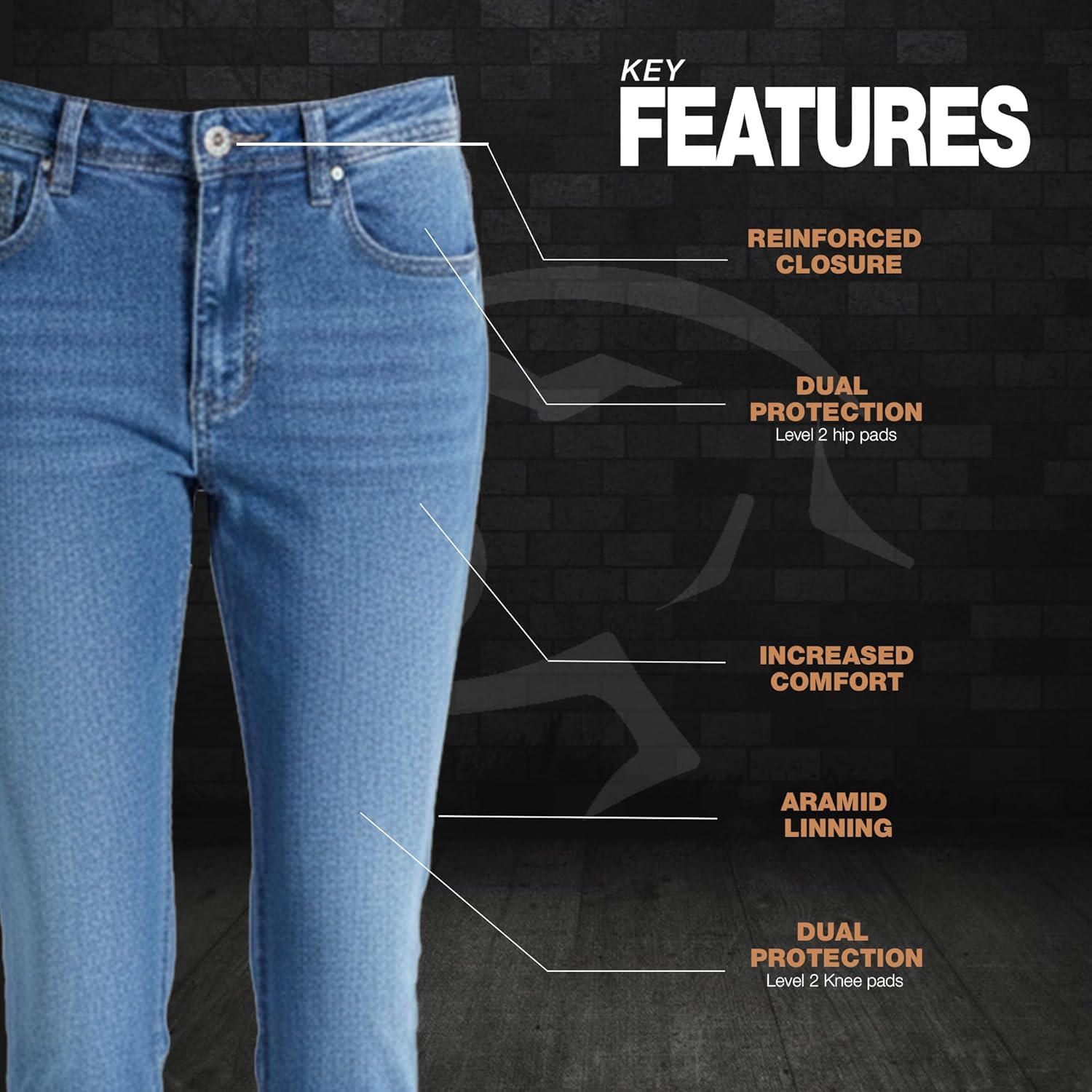 J.A.G. Womens Motorcycle Riding Pants – Motocross Denim Jeans Reinforced w/Aramid Lining | CE Armored Protective Pants