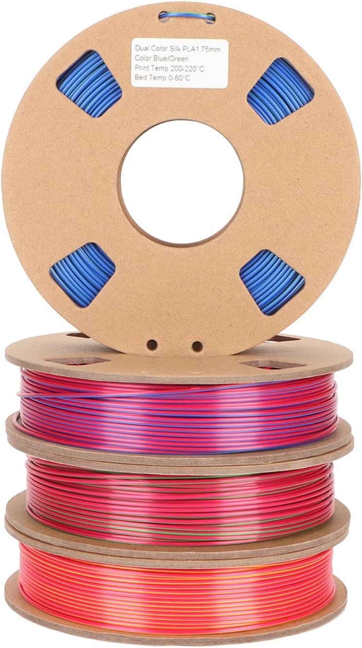 Silk Dual Color PLA Filament, 1.75mm 4 Rolls Bundle Filament, 3D Printer with Brilliant Print Surfaces & Perfect Adhesion, Ideal for FDM Printers & DIY Projects