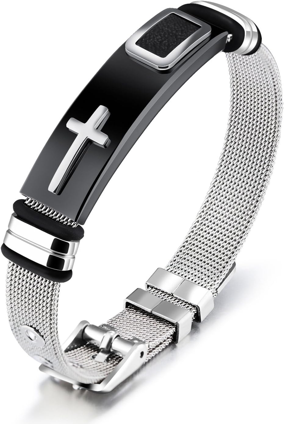 Holy Cross Bracelet for Men,Stainless Steel Black/Silver Vintage Chain Band Bangle Wrist Religious Christian Adjustable Bracelet Jewelry Gifts for Husband Dad Brother