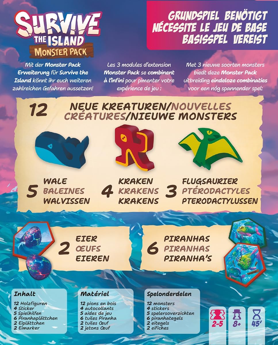 Zygomatic, Survive The Island Monster Pack, Expansion, Family Game, Board Game, 2-5 Players, from 8 Years, 45 Minutes, German, Multilingual