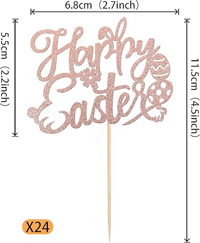 Miniatura 2 de Rsstarxi Paquete de 24 adornos para cupcakes Happy Easte con purpurina con orejas de conejo, decoración de huevos, palillos de comida para temática