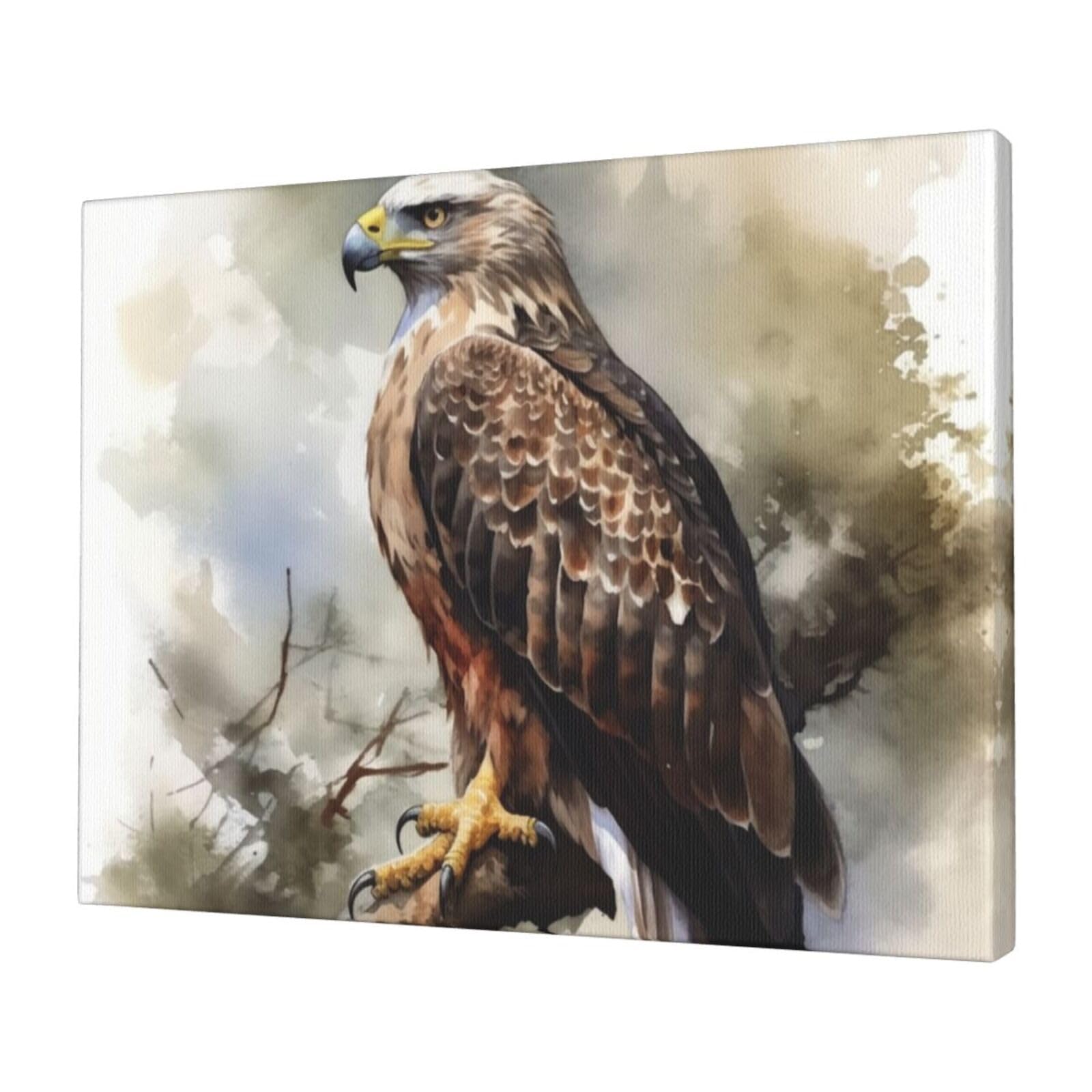 KLOPH Watercolor of Hawk Sitting in The Tree Canvas Wall Art for Living Room 12"x16" Modern Artwork Painting for Bathroom Hanging Canvas Prints Aesthetic Wallart for Bedroom Kitchen Office Wall Decor