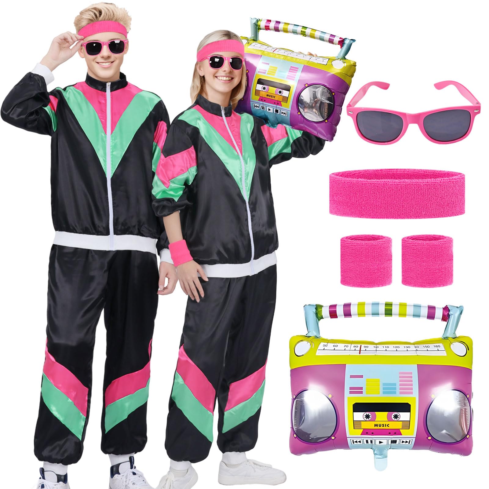 Amycute 80s Shell Suit for Men Women Retro 80s Tracksuit, 1980s Disco Fancy Dress 80s 90s Costume Outfits Adults Halloween