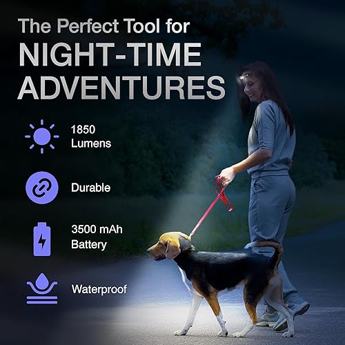 Miniatura 8 de K-Bern Linterna frontal recargable, 1850 lúmenes, luces de cabeza ultra brillantes para la frente. Impermeable, ligera, de aluminio, batería de 3500