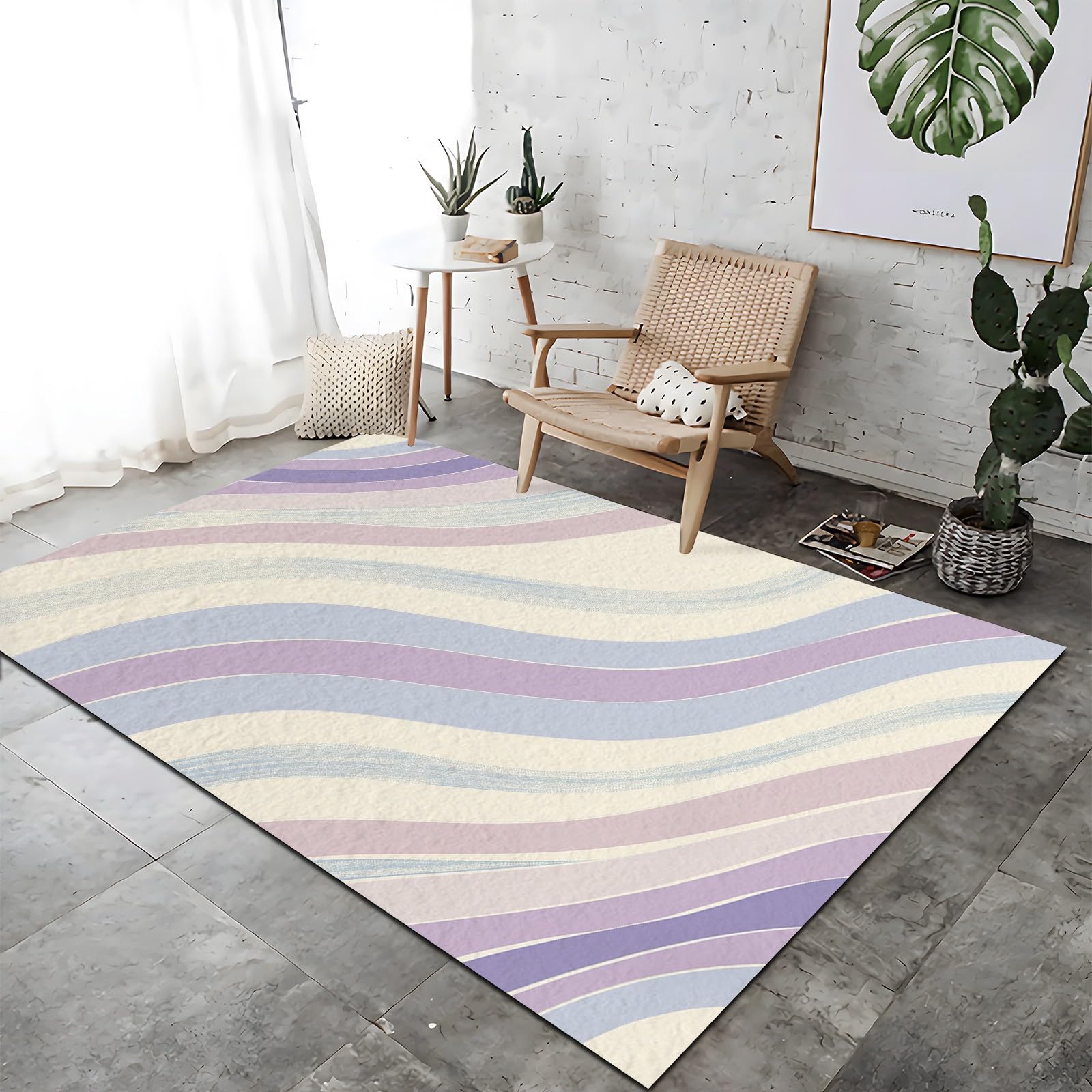 Tapis antidérapant et lavable en machine à rayures crème 120x160