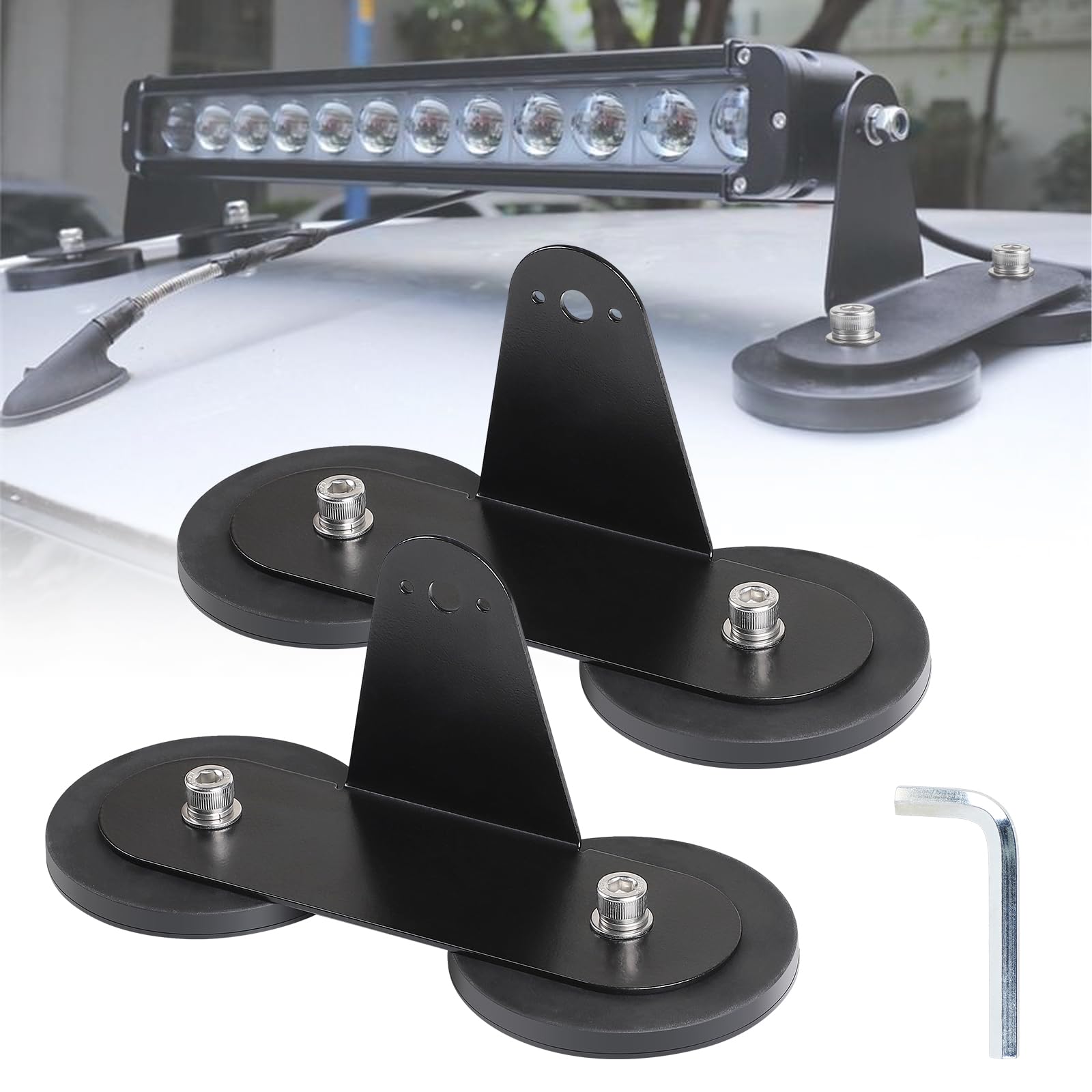 EFUTURETIME 2x Staffe di Montaggio con Base Magnetica per Barra Luminosa a Led Universale, Ventosa Supporto da Tetto Ø 88 mm per Veicoli Fuoristrada, Tetti di Camion, Cofani, Supporto a L