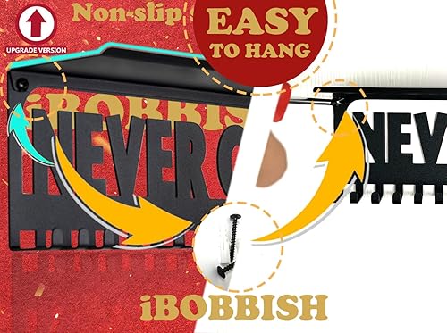 Miniatura 3 de Percha antideslizante para medallas, nunca te rindas con 20 ganchos para trofeos, exhibición de medallas para pared con 16 pulgadas, exhibición de