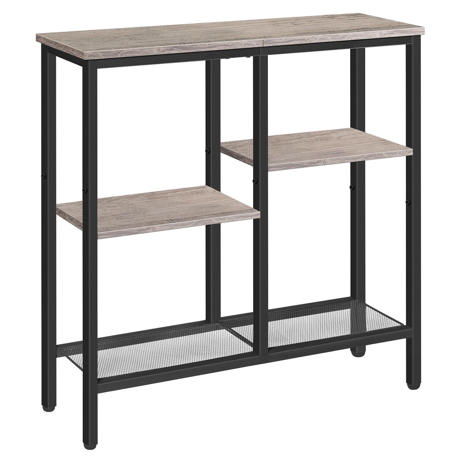 HOOBRO Narrow Console Table Sofa Table 4-Tier Industrial Entryway Table with Metal Mesh Shelf Hallway Table with Adjustable