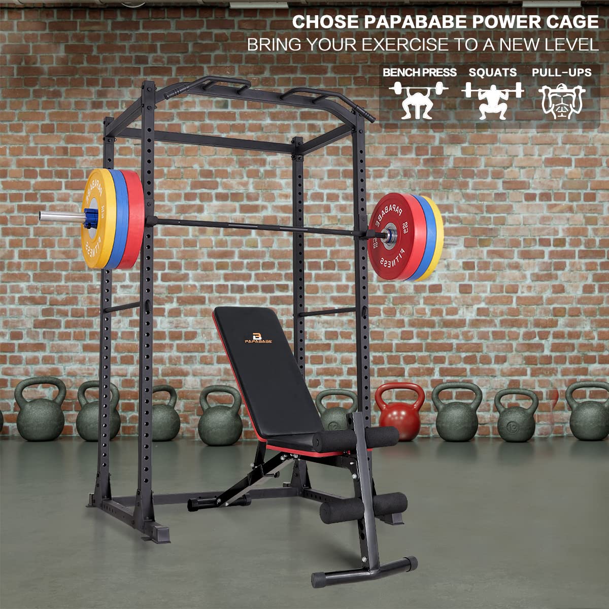 Buy papababe Power Cage, Squat Rack with Cable Crossover Machine Power Rack with LAT Pull Down