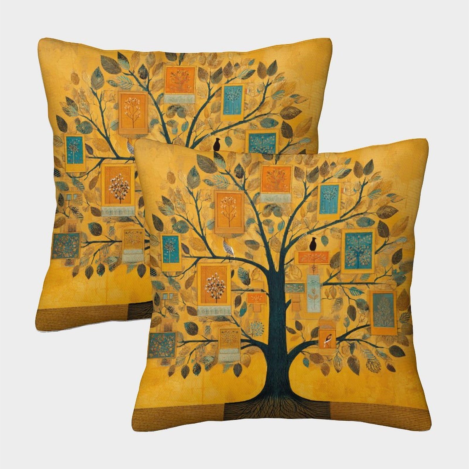 kaiyun 2 Pack Family Tree Painting Square Pillow Cover Cushion Cover 50x50cm Suitable for Sofa Bed Chair,3D Pattern