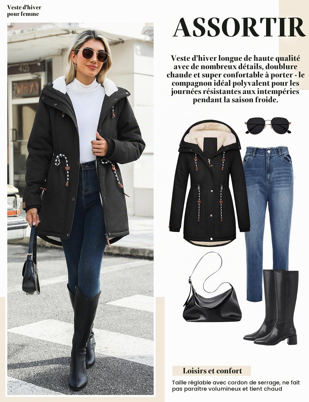 Xnova Parka Manteau Femme Polaire Chaude Mi Longue | Manteaux en Coton Coupe Vent Veste Polaire à Capuche Manche Longue Casual Blouson avec Zippé Coat Anti-Froid Automne Hiver