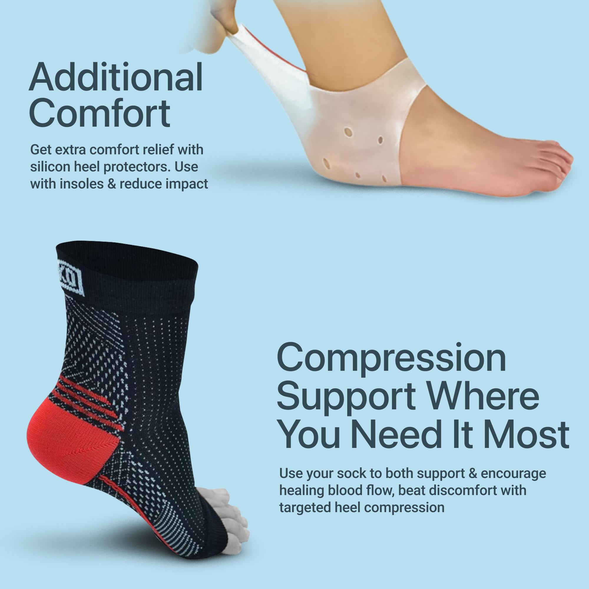 Atlecko Kit de calcetines de apoyo y alivio plantar, 11 piezas, 2 pares de calcetines para fascitis plantar, compresión de calidad cómoda (S/M)