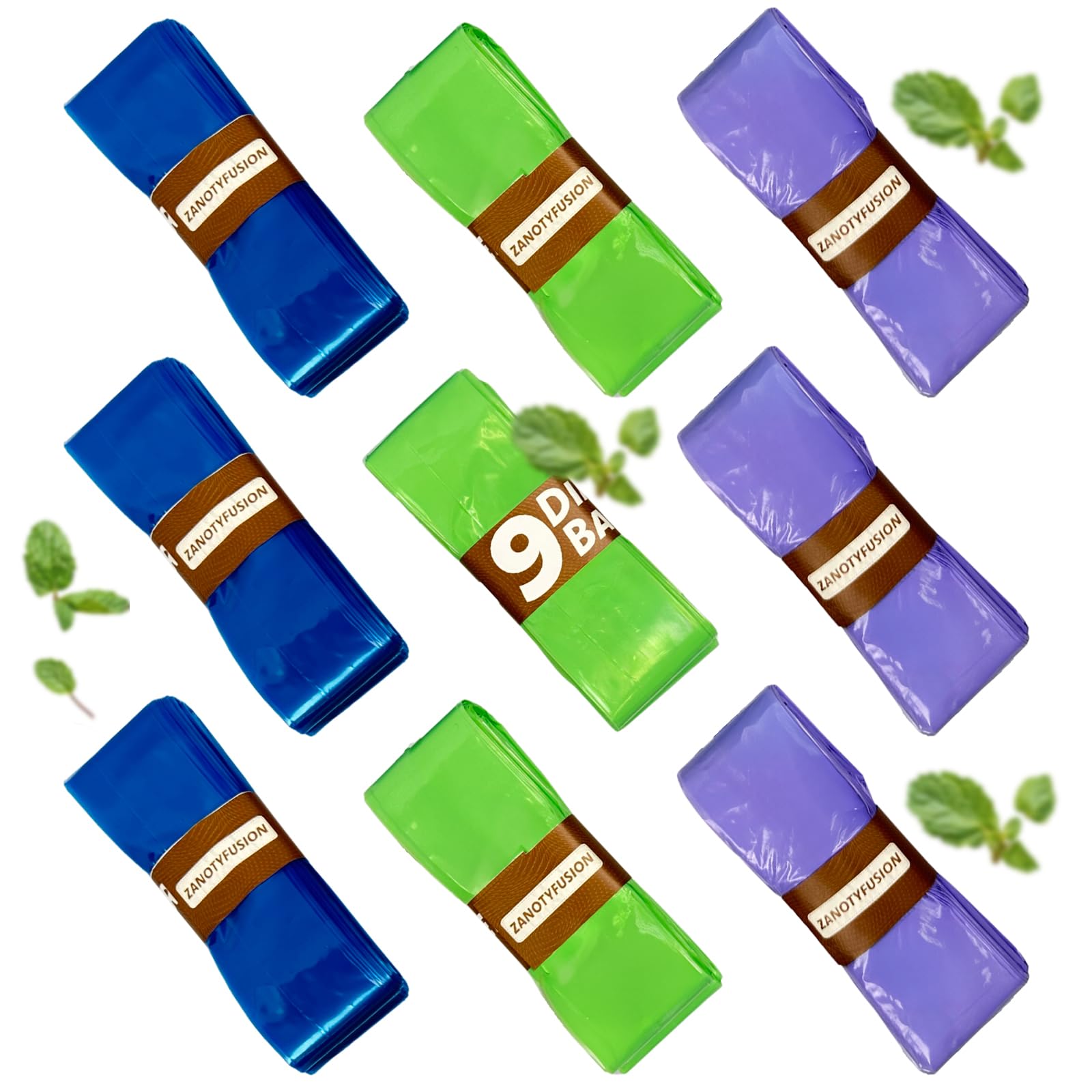 9 Pack Nappy Bin Bags Refills, 3 Blue, 3 Green, 3 Purple, Diaper Pail Refill