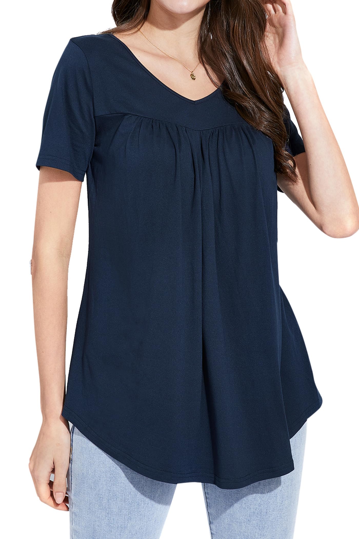 Enmain Blusa Informal Plisada de Manga Corta con Cuello en V y Estampado Floral para Mujer