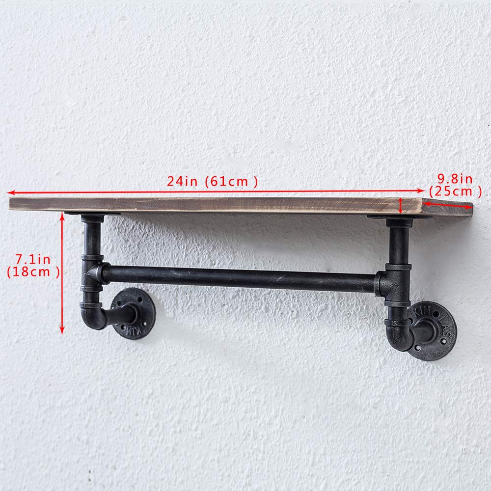 Bathroom Shelves Wall Mounted,24in Industrial Pipe Shelving,Rustic Wood