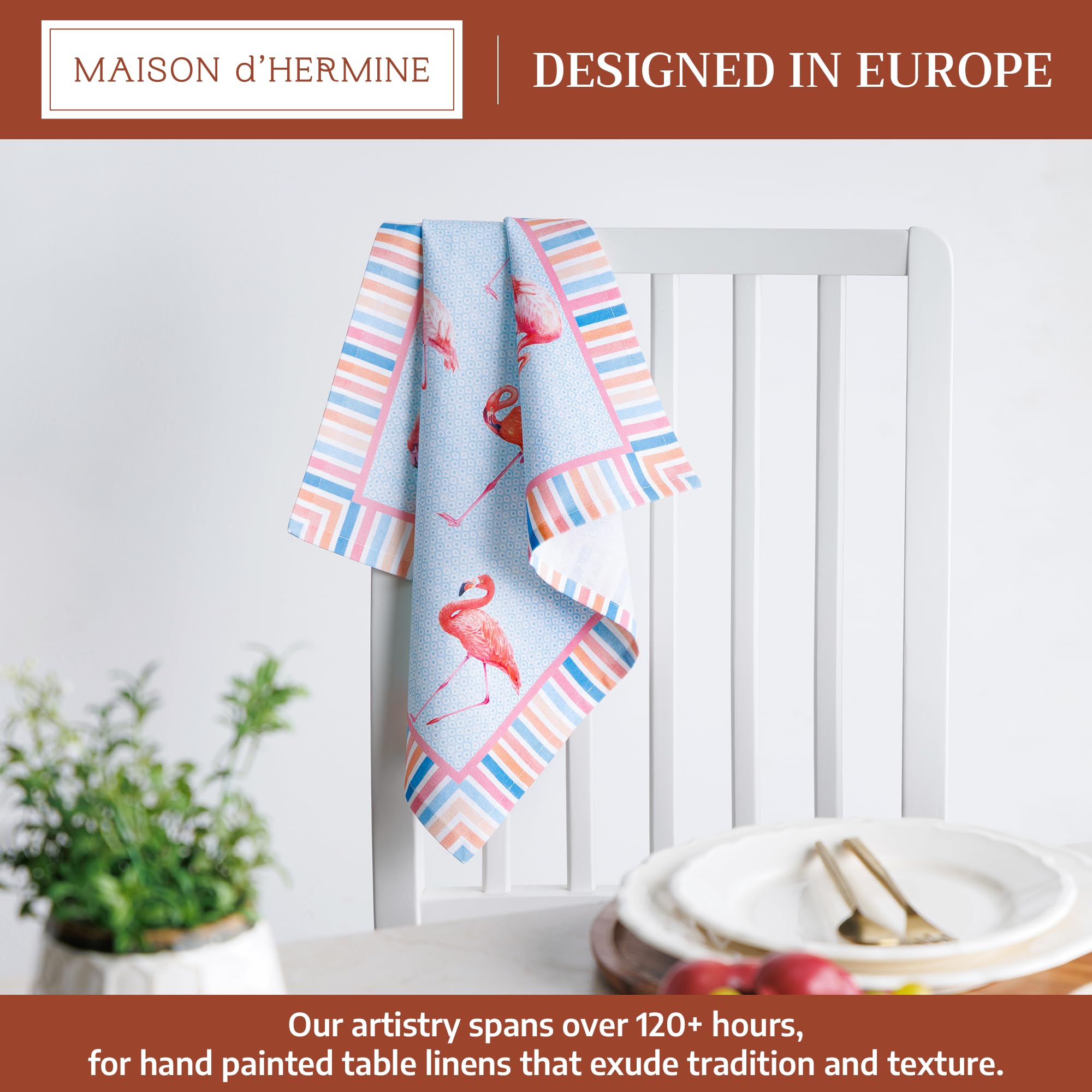 Maison d' Hermine Juego de 4 servilletas cuadradas de tela 100% algodón, suaves y duraderas, reutilizables para uso diario, lavables, cenas, cócteles, bodas, restaurantes (Flamingo Love, 45.7 x 45.7