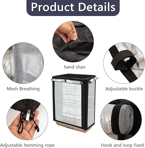 Universal Large Bird Cage Cover,Bird Cage Cover for Night,Good Night Birdcage Cover with 2 Carring Handles,Fit for Parrots Lovebirds Budgies Finches Canary Small Bird Windproof Light