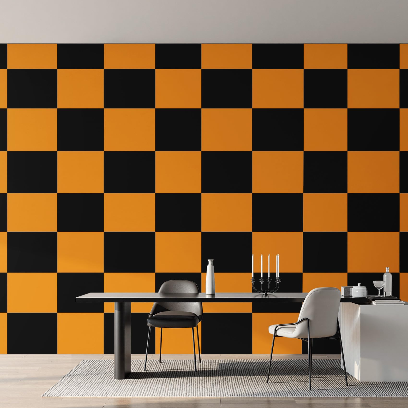 Papier peint panoramique chambre et salon grand format noir orange 366x254