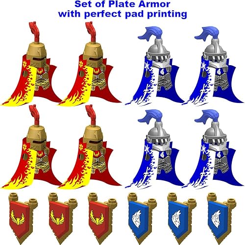 Miniatura 4 de Paquete de armas para minifiguras, kit de armas de caballero que incluye armadura de barda de carruaje de caballos, escudo de casco para mayores de