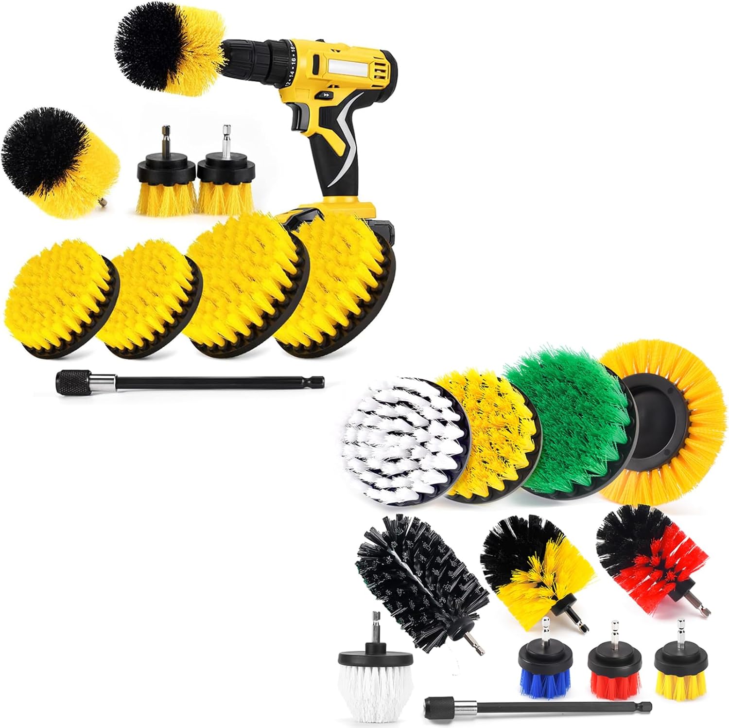 SHIELDPRO Drill Brush Attachment Set + 12 Pack Drill Brush
