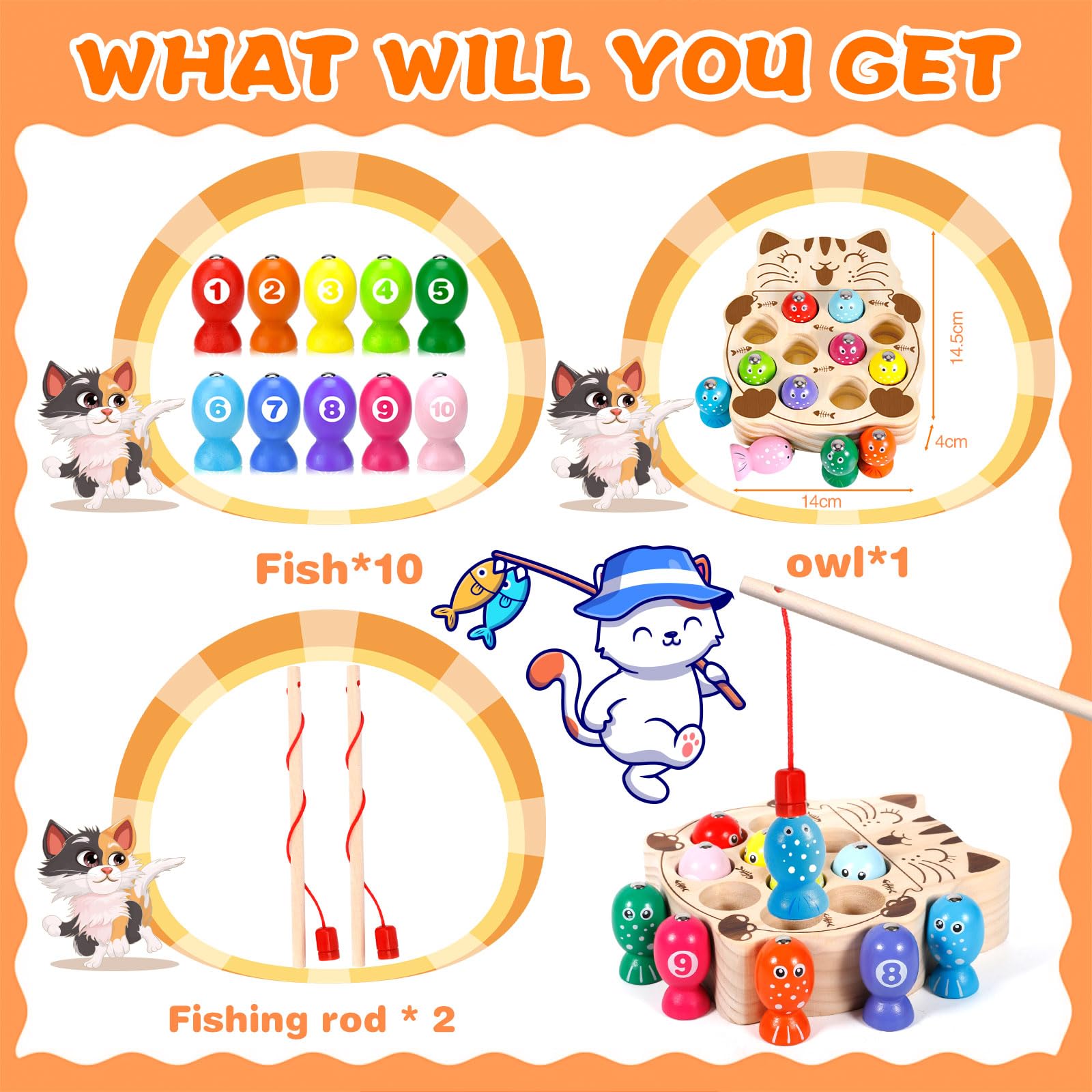 Giochi in Legno Pesca per Bambini,Giochi Bambini 3 Anni,Giochi Montessori,Giochi di Pescas per Bambini, Pesca Pesciolini Gioco Magnetico,Giochi Educativi Bambini per 3 4 5 Anni