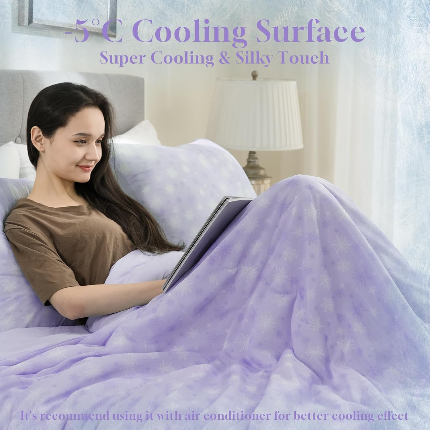 OIGAE Cooling Comforter, Japanese Q-Max 0.45 Double Sided Cooling Blankets for Hot Sleepers & Night Sweats, Lightweight Breathable Summer Blanket for Bed, Travel, Camping, Purple, Twin 60" x 80" - Image 3