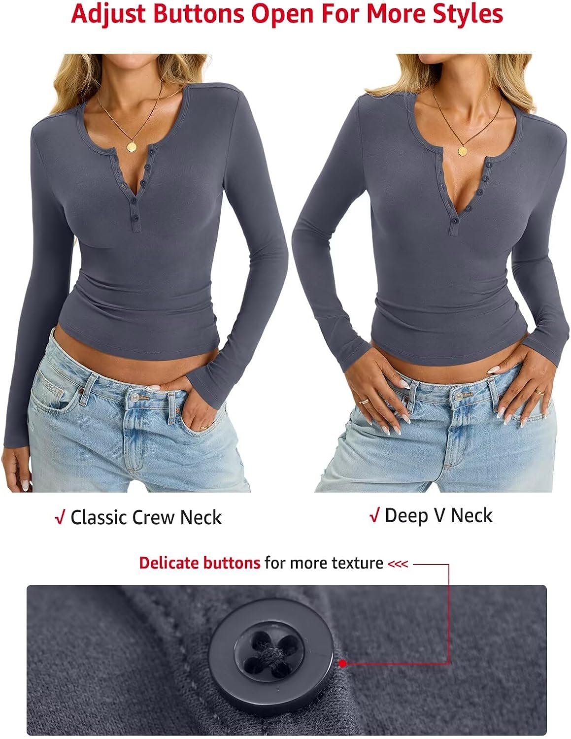 Womens Cotton Long Sleeve Shirts V Neck Henley Tops Slim Fit Basic Going Out Tshirts Fall Fashion Outfits 2025 - Image 5