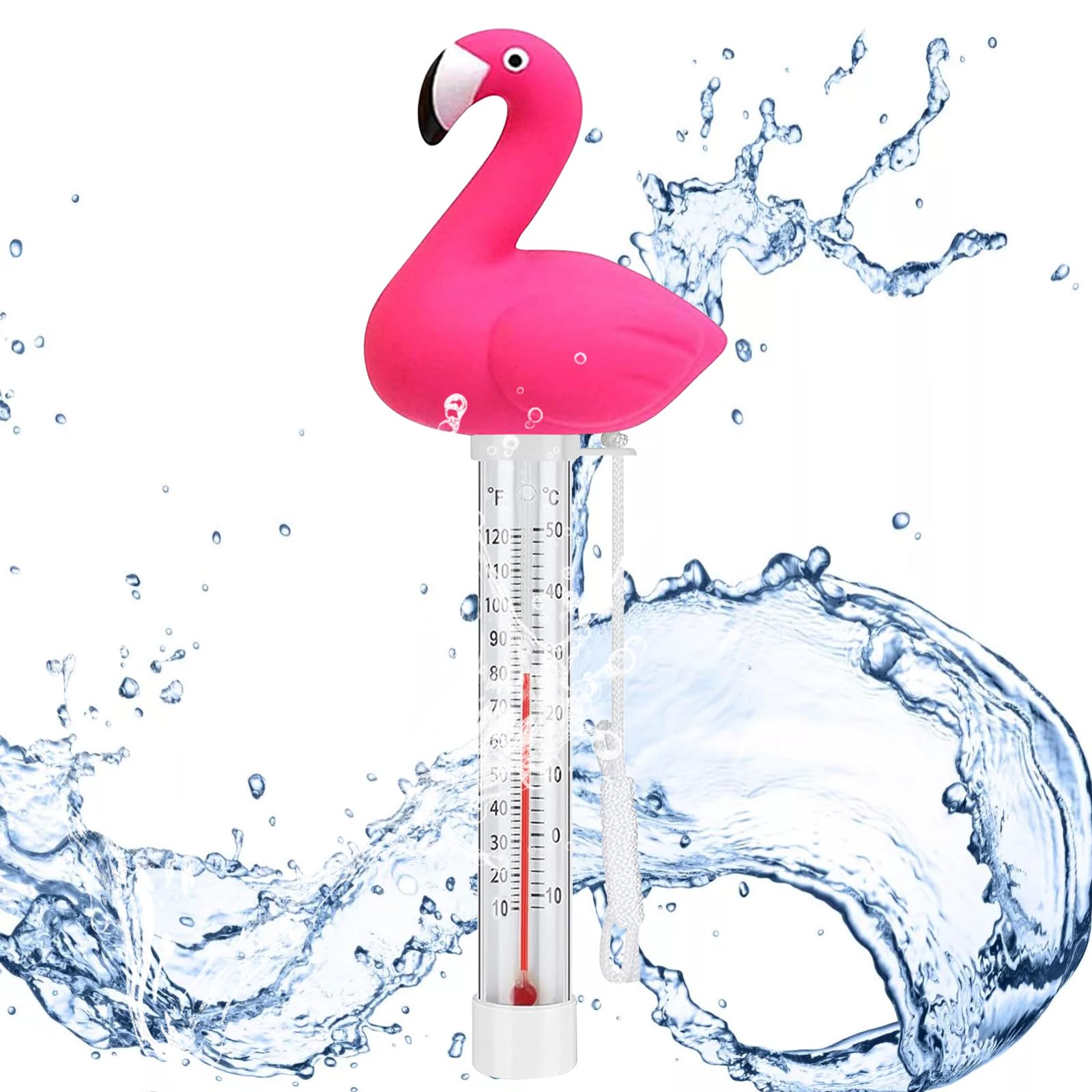 Thermomètre à eau flottant, thermomètre de bain flamants roses, thermomètre de piscine avec corde, thermomètre de piscine de dessin animé, thermomètre de température de l'eau pour piscines, jacuzzi