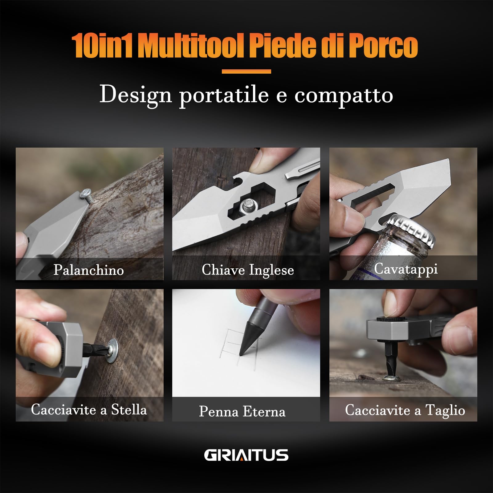 Edc Pry Bar 10In1 Multitool Idee Regalo Uomo Donna Regali Natale con Cacciavite a Cricchetto Bidirezionale E Penna Eterna, Chiavi, Piede Di Porco, Apribottiglie