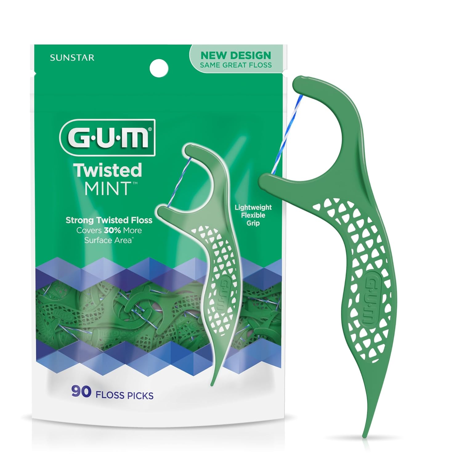 GUM Twisted Mint Floss Picks – Twisted Threads, Shred-Resistant Floss, Easy Grip Handle, 90 Count GUM Twisted Mint Floss Picks – Twisted Threads, Shred-Resistant Floss, Easy Grip Handle, 90 Count
