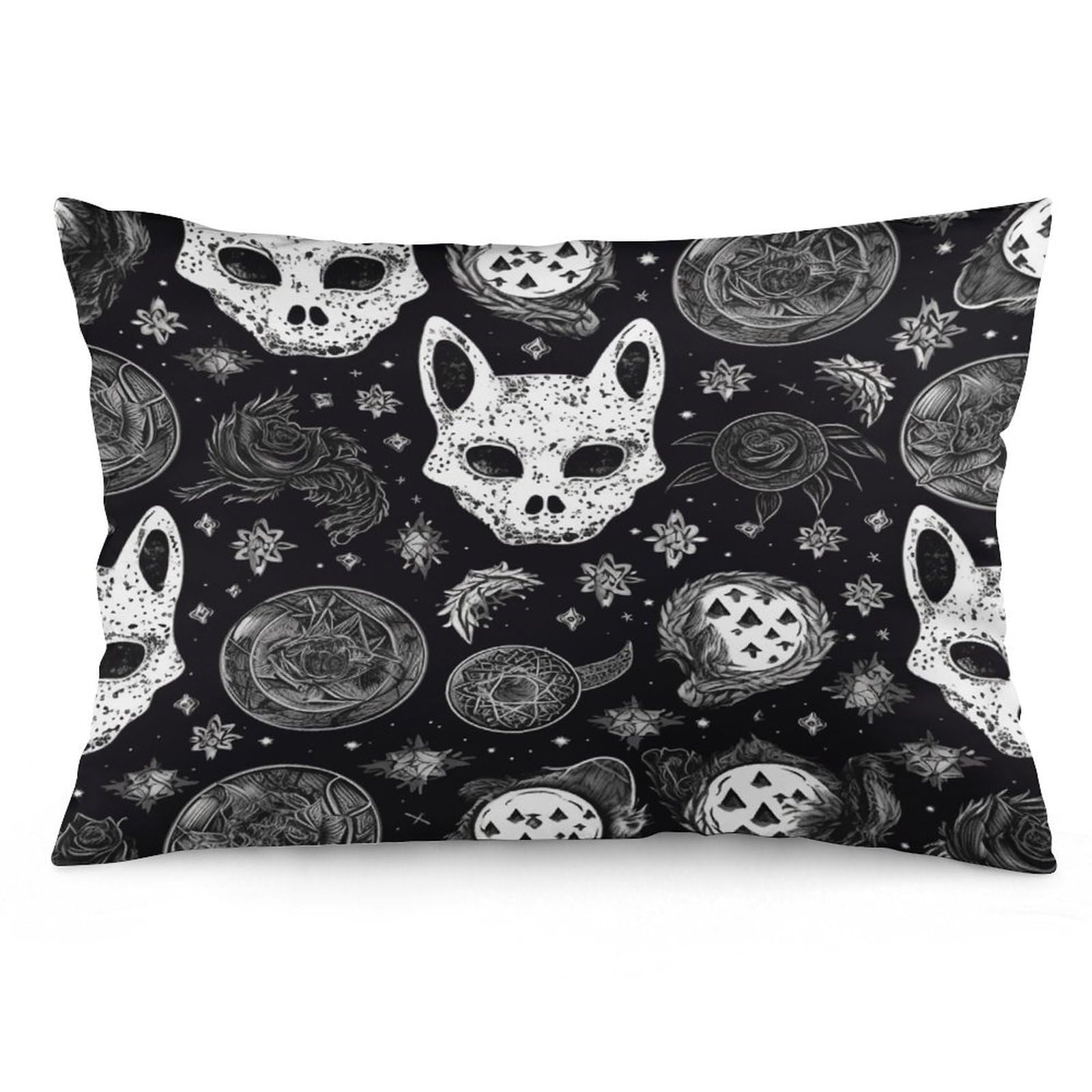 Skull Cat Moon Gothic Throw Pillow Cover Soft Pillow Case Decorative Lumbar Pillow Cover Cozy Throw Pillowcase Polyester Rectangular Cushion Case Decor for Couch Sofa Bed