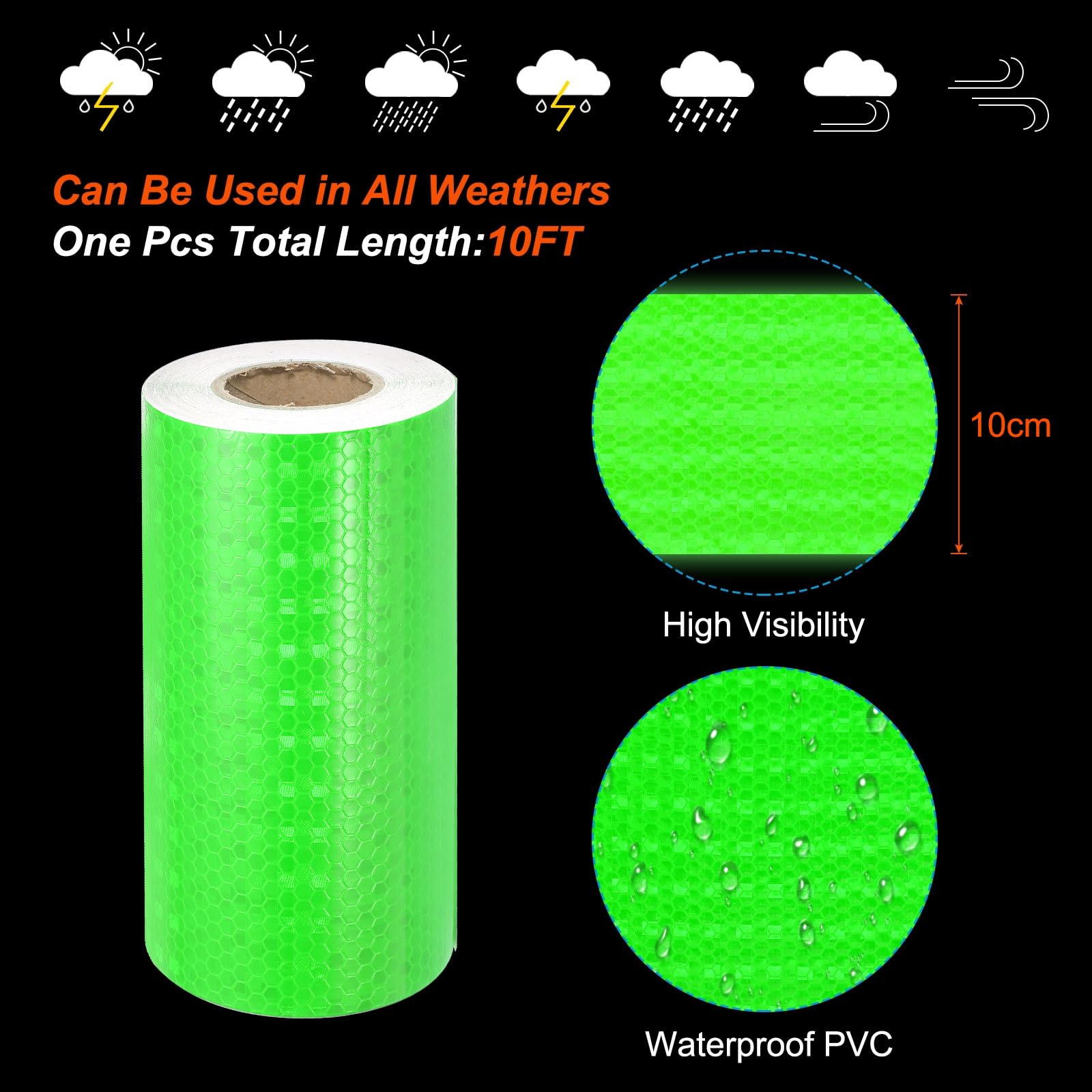 PATIKIL Reflectante Cinta, 4" x 50 Pies Impermeable Adhesivo Alta Visibilidad Advertencia Seguridad Cinta Externa Accesorios Conspicua para Coches Camiones, Verde