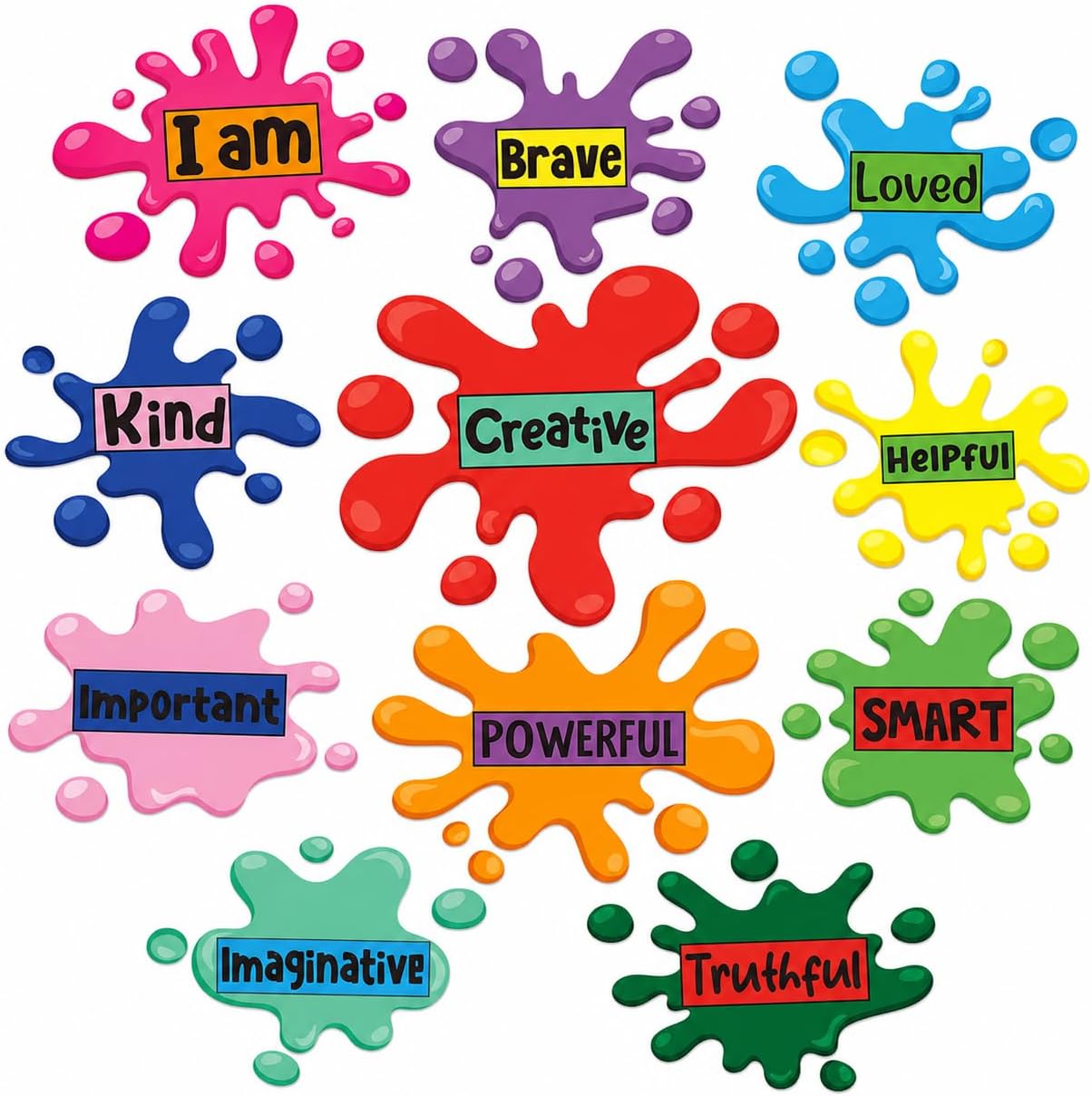 11 Sheets Inspirational Quotes Floor Decals,Ink Splatter Splotches Wallpaper Motivational Hopscotch Game Stickers Positive Saying Wall Decals for Classroom School Kindergarten Bedroom Nursery Floor