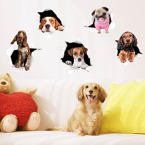 Calcomanías de pared con cabeza de perro, calcomanías de pared para despegar y pegar, vinilo extraíble, lindo adhesivo de pared para guardería,