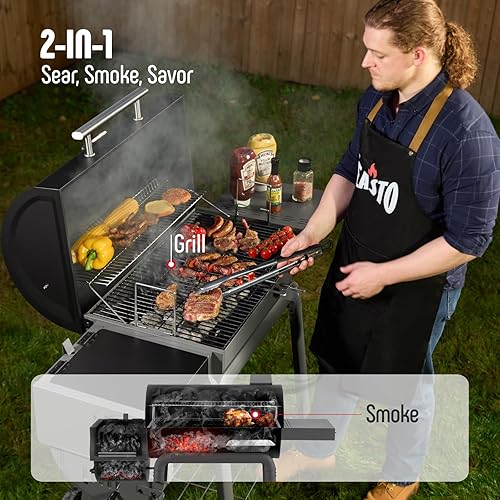 Miniatura 4 de Parrilla de carbón para barbacoa con parrilla de ahumador desplazada y mesa auxiliar, parrilla de barbacoa resistente de 30 pulgadas con 832