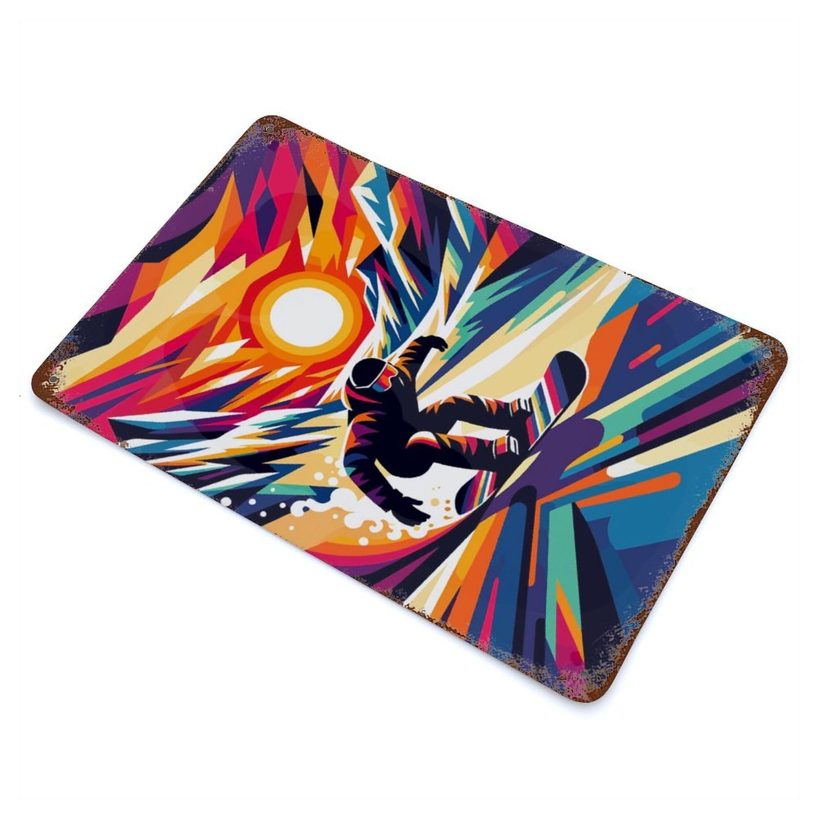 Rust Effect Snowboarding Wpap Sunset Rusty Metal Tin Sign 11.8"x7.9", Farmhouse Wall Decor for Shed, Workshop And Garage Wall Decor