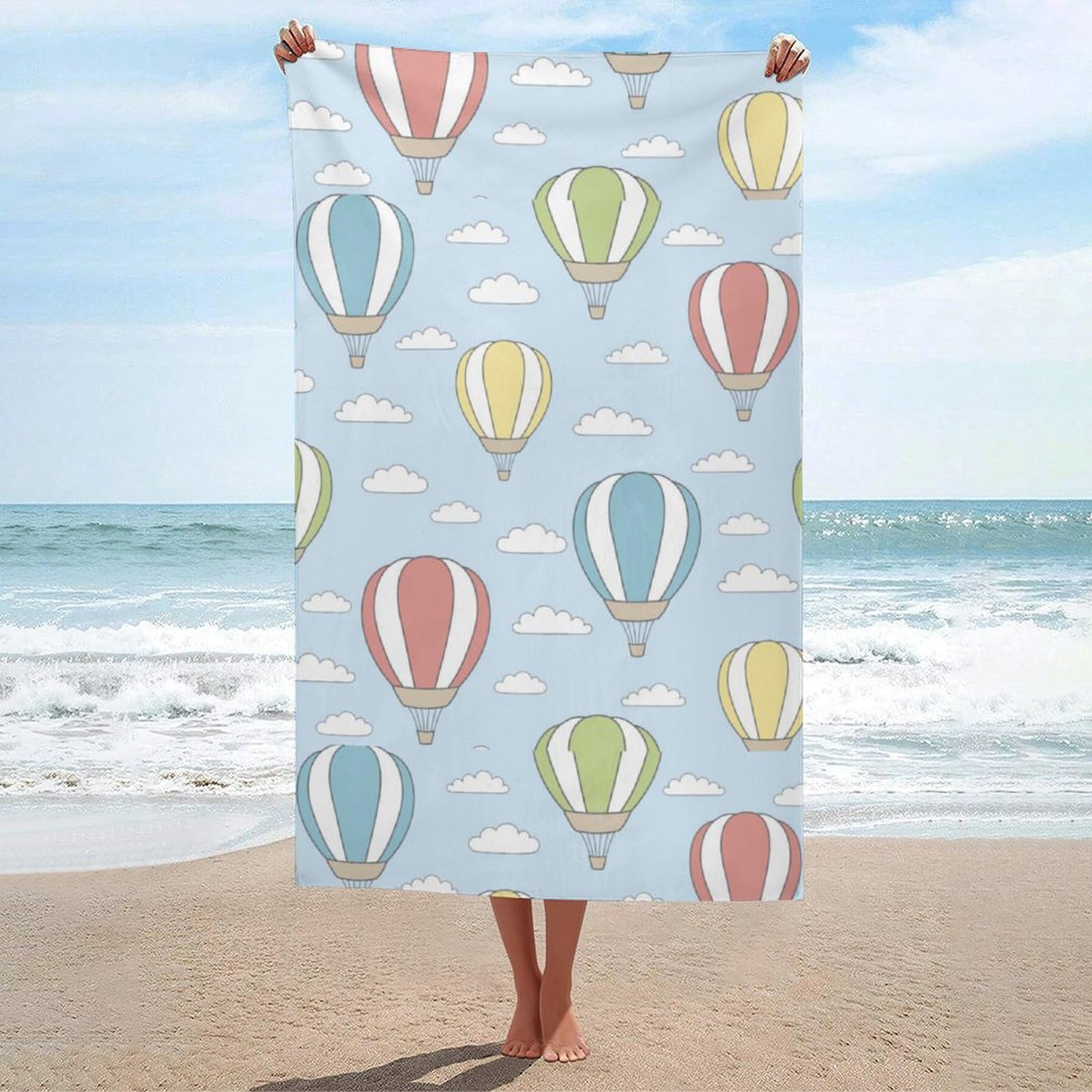 LEDFCVSU Beach Towel, Colorful Hot Air Balloon Bath Towel, Absorbent Towel for Swimming, Sports, Travel