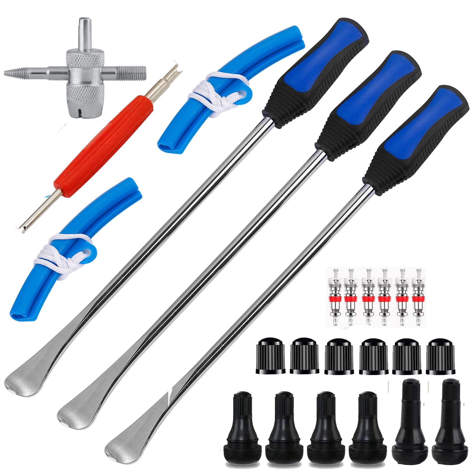 WINTOWIN 14.5”Tire Spoon Lever Dirt Bike Tire Changing Tool Motorcycle Tire Changer Lawnmower ATV with 3 Tire Irons 2 Rim Protectors Valve Stems Set TR412 TR413