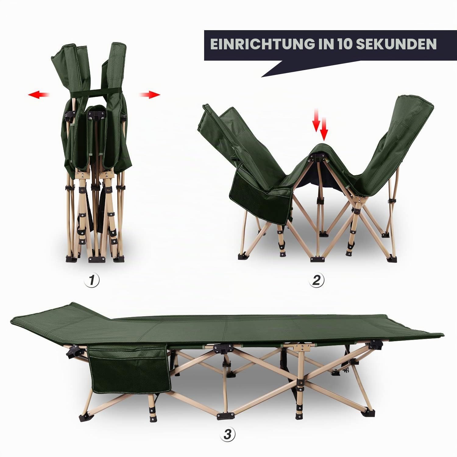 REDCAMP Feldbett Campingbett Kappbar, Max Statische Belastbarkeit 226kg，XXL Faltbar Betten 190 x 71 x 38 cm, Campingliege for für Outdoor Camping Reisen, Grün