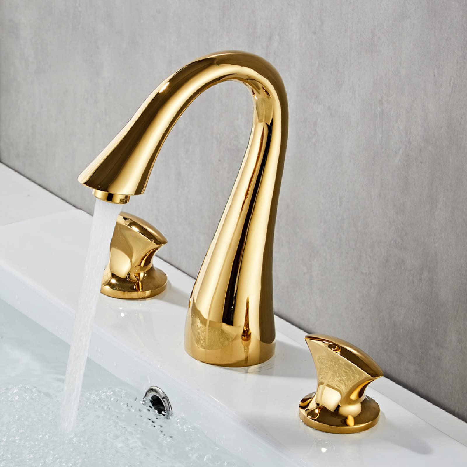 Mitigeur eau chaude froide 3 trous en laiton doré pour lavabo