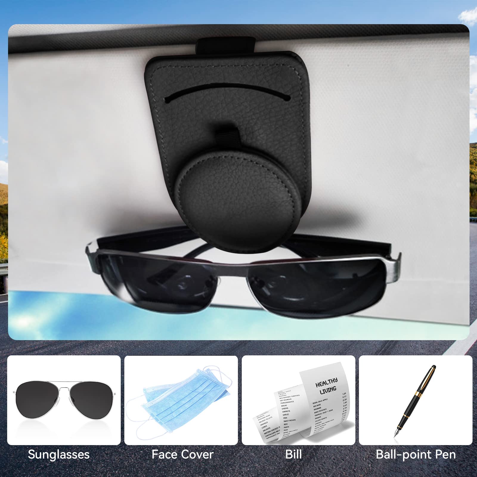 Porta Occhiali Auto In Pelle Con Magnete - Universale Per Visiera, Con Tasca Per Carte Di Credito - Foto 9